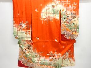 アンティーク　糸巻きに桜・蝶模様刺繍着物(重ね衿付き)